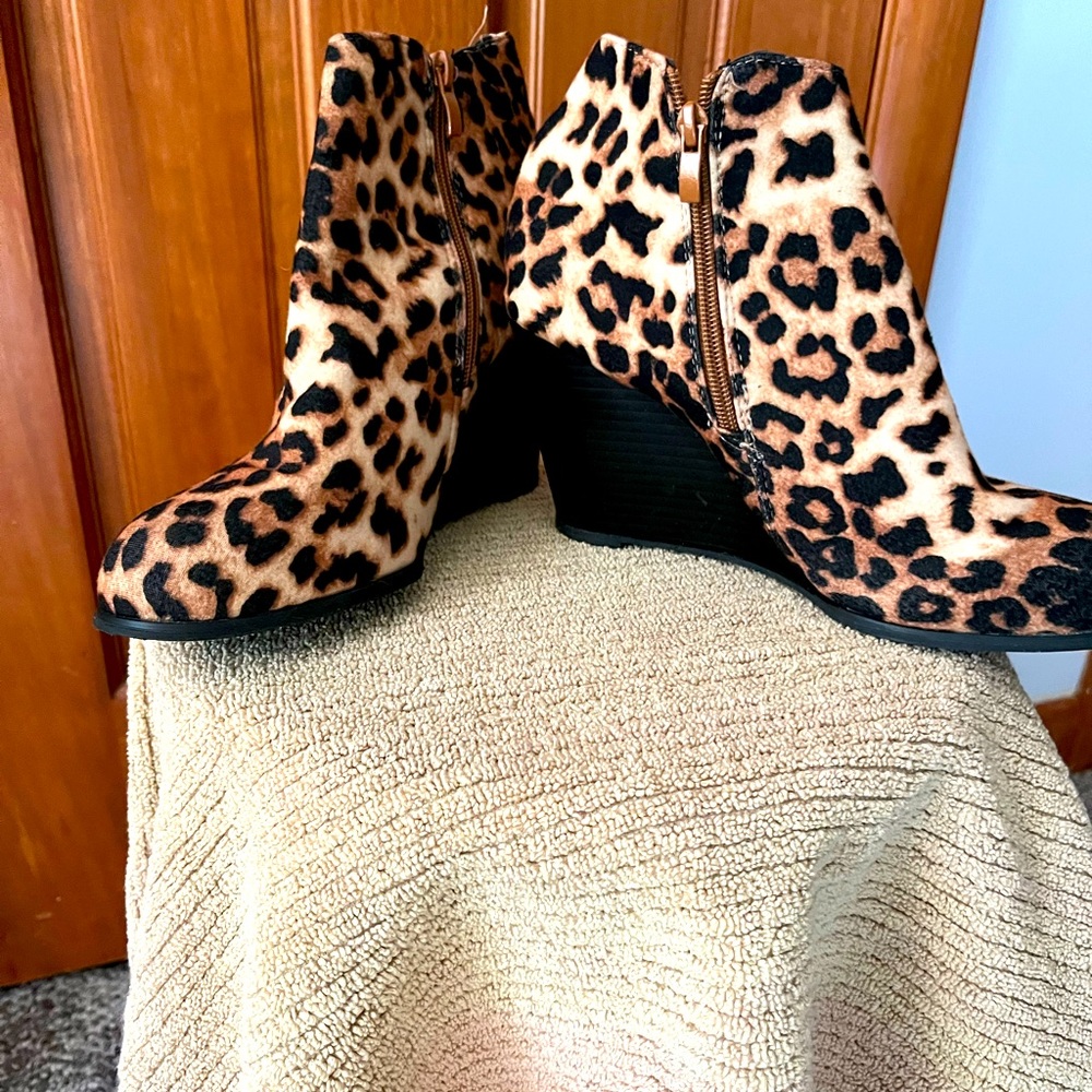 Cougar Print Wedge Bootie